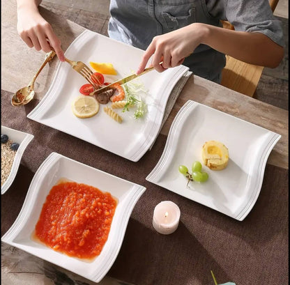 24pcs Ceramic Fancy shapely white dinner set  with lines