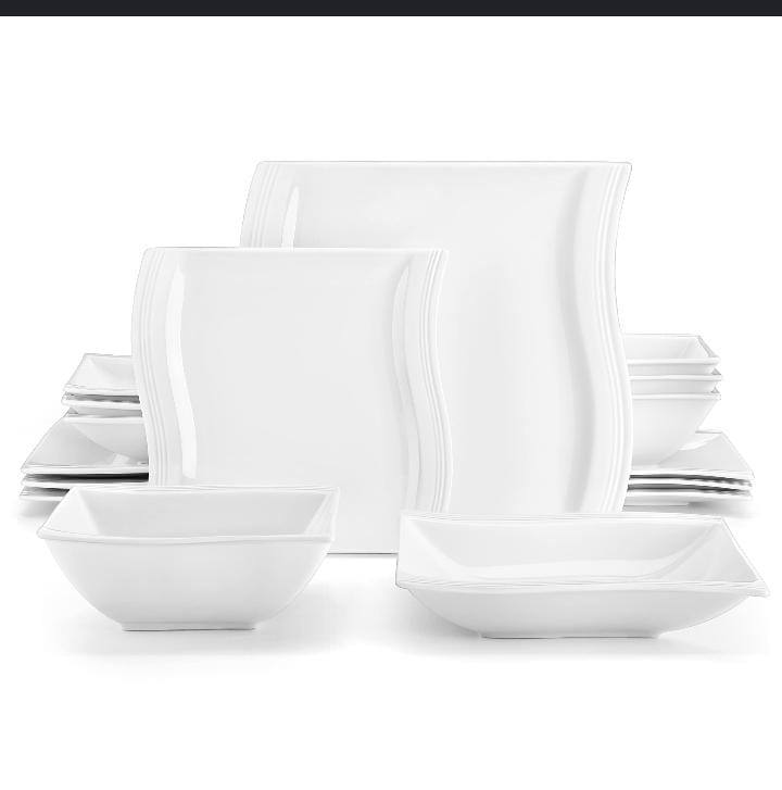 24pcs Ceramic Fancy shapely white dinner set  with lines
