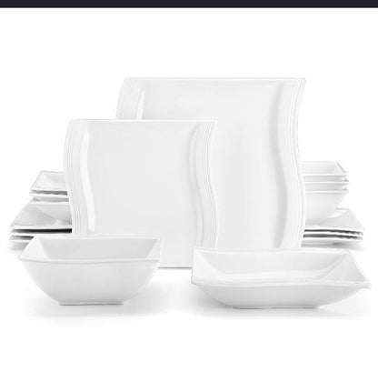 24pcs Ceramic Fancy shapely white dinner set  with lines