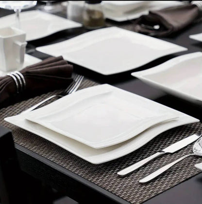 24pcs Ceramic Fancy shapely white dinner set  with lines