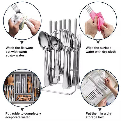 24 pcs tableware Stainless steel knife fork and spoon storage rack