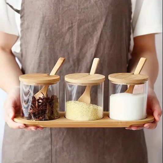 3 in 1 Glass spice condiment set