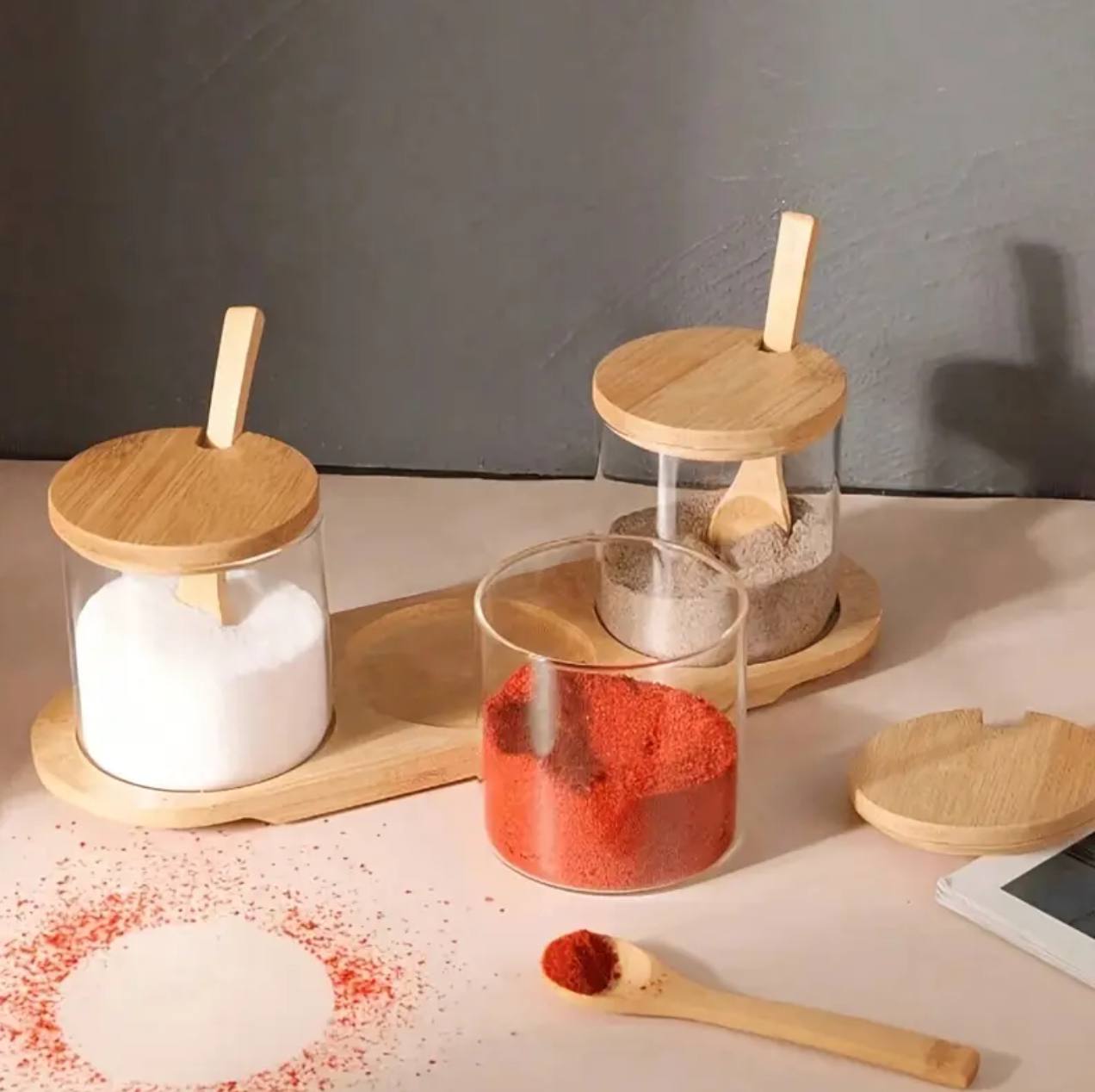 3 in 1 Glass spice condiment set