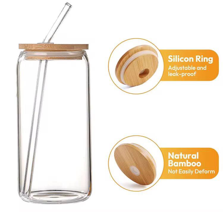 500ml Glass Cup With Lid and Straw