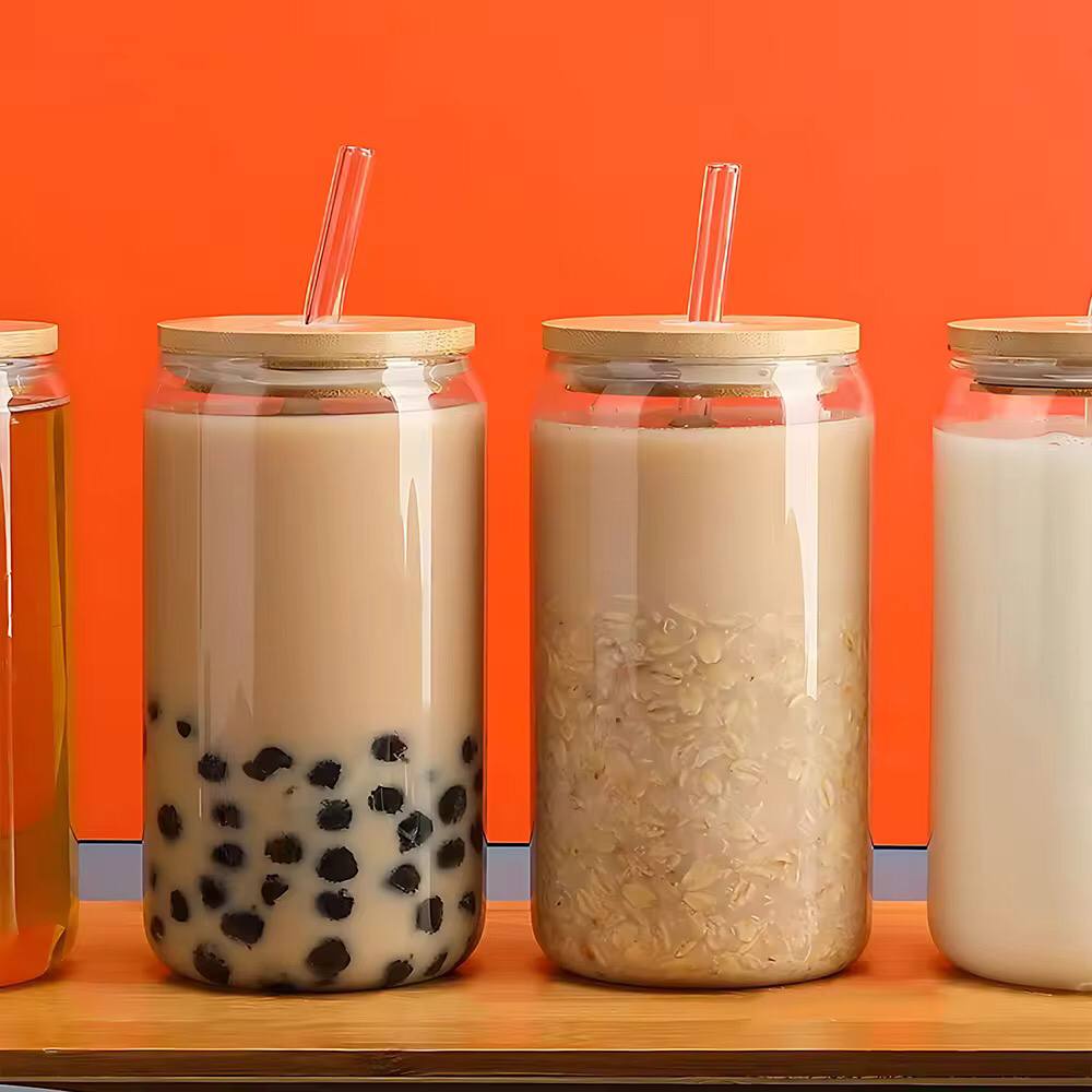 500ml Glass Cup With Lid and Straw