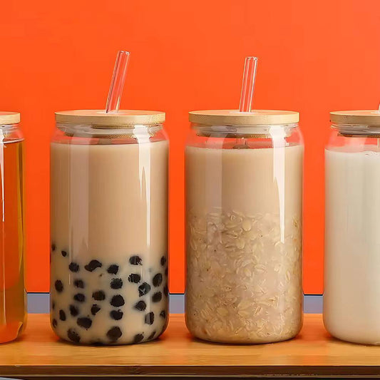 500ml Glass Cup With Lid and Straw