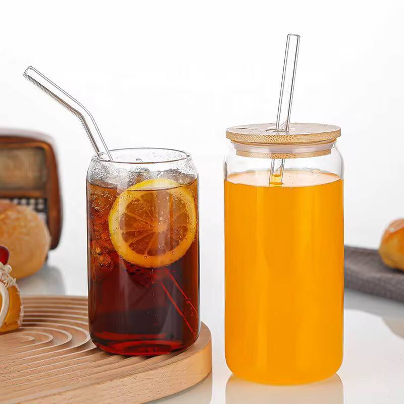 500ml Glass Cup With Lid and Straw