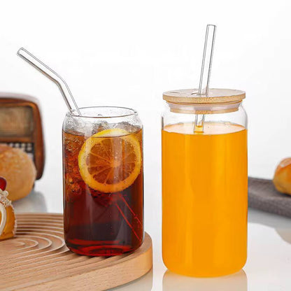 500ml Glass Cup With Lid and Straw