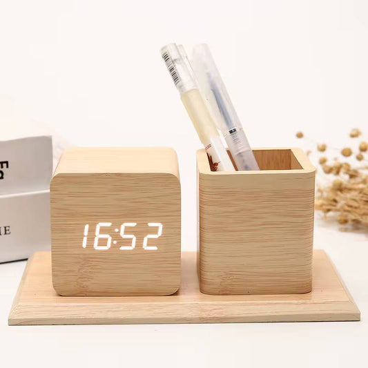 Wooden Desk Organizer with clock