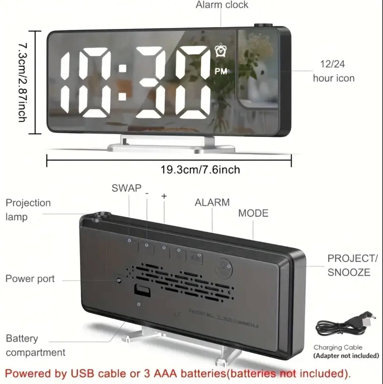 180% PROJECTION LED DIGITAL CLOCK WITH ALARM FOR TABLE
