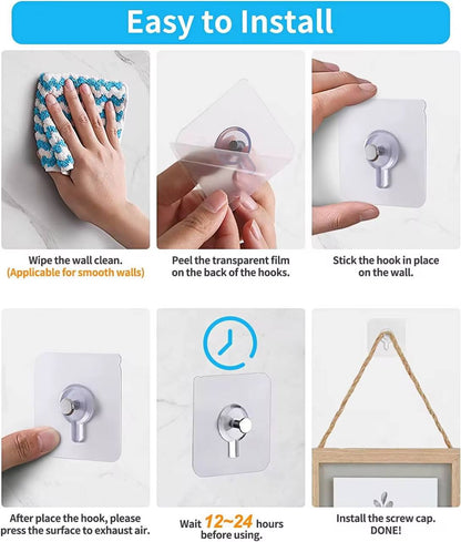 10PCS TRANSPARENT ADHESIVE WALL HOOKS