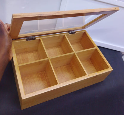 6 slots Bamboo wooden TEABAG organizer