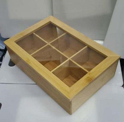 6 slots Bamboo wooden TEABAG organizer