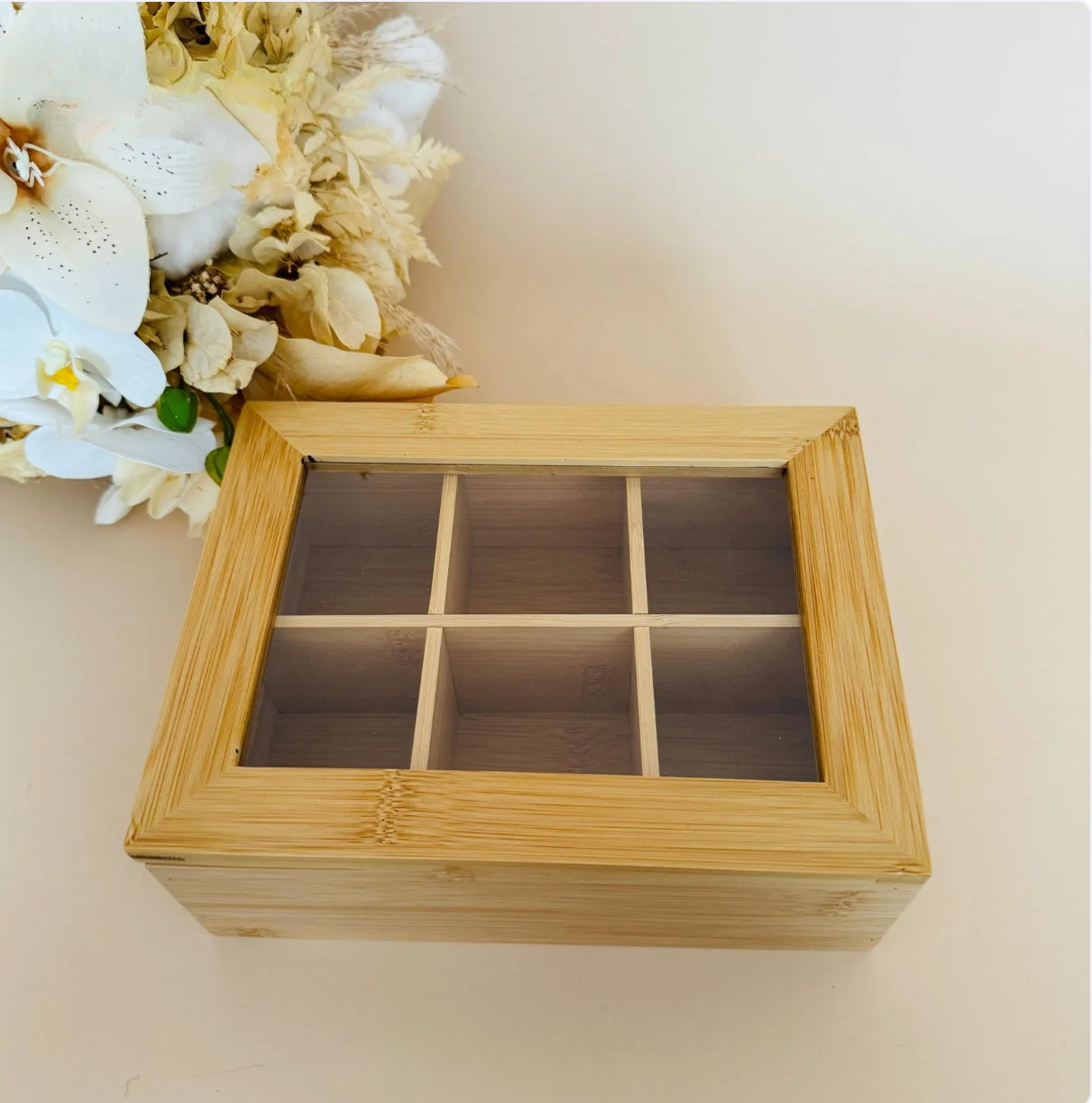 6 slots Bamboo wooden TEABAG organizer
