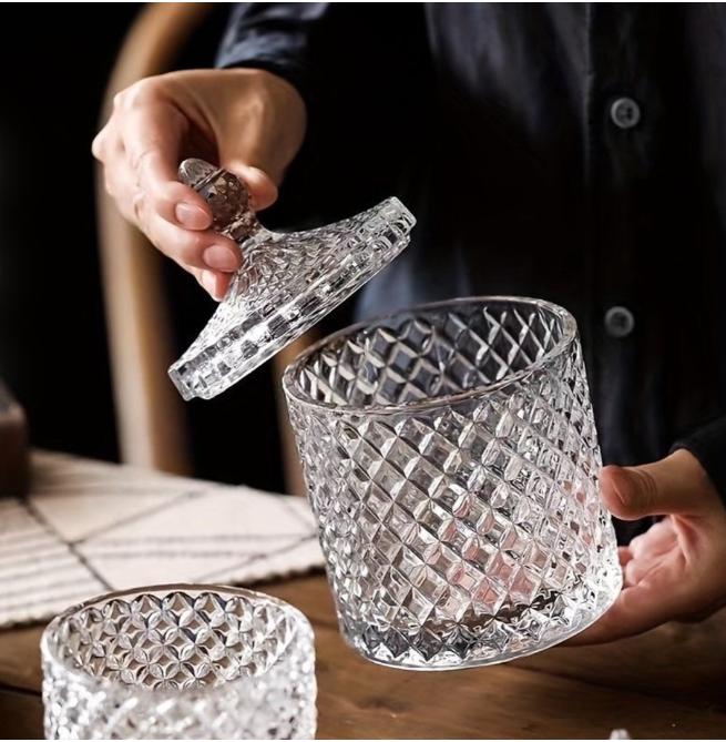 Glass Sweets Jar with Lid, glass Sugar dish