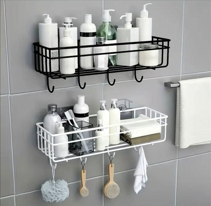 Bathroom organizer with hooks