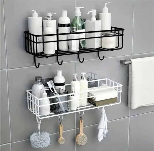 Bathroom organizer with hooks