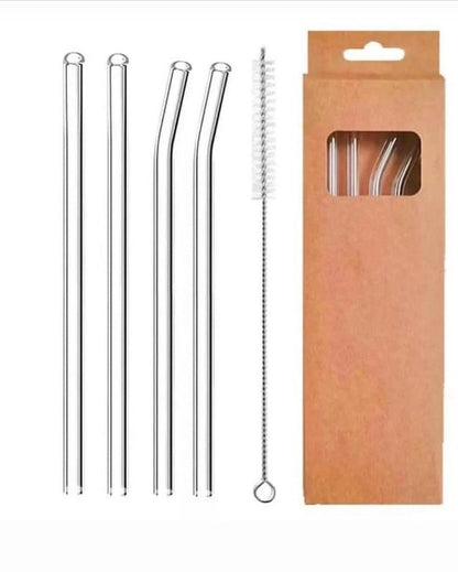 4 Pcs Reusable Glass Straws 8mm Straight Bent Glass Drinking Straws