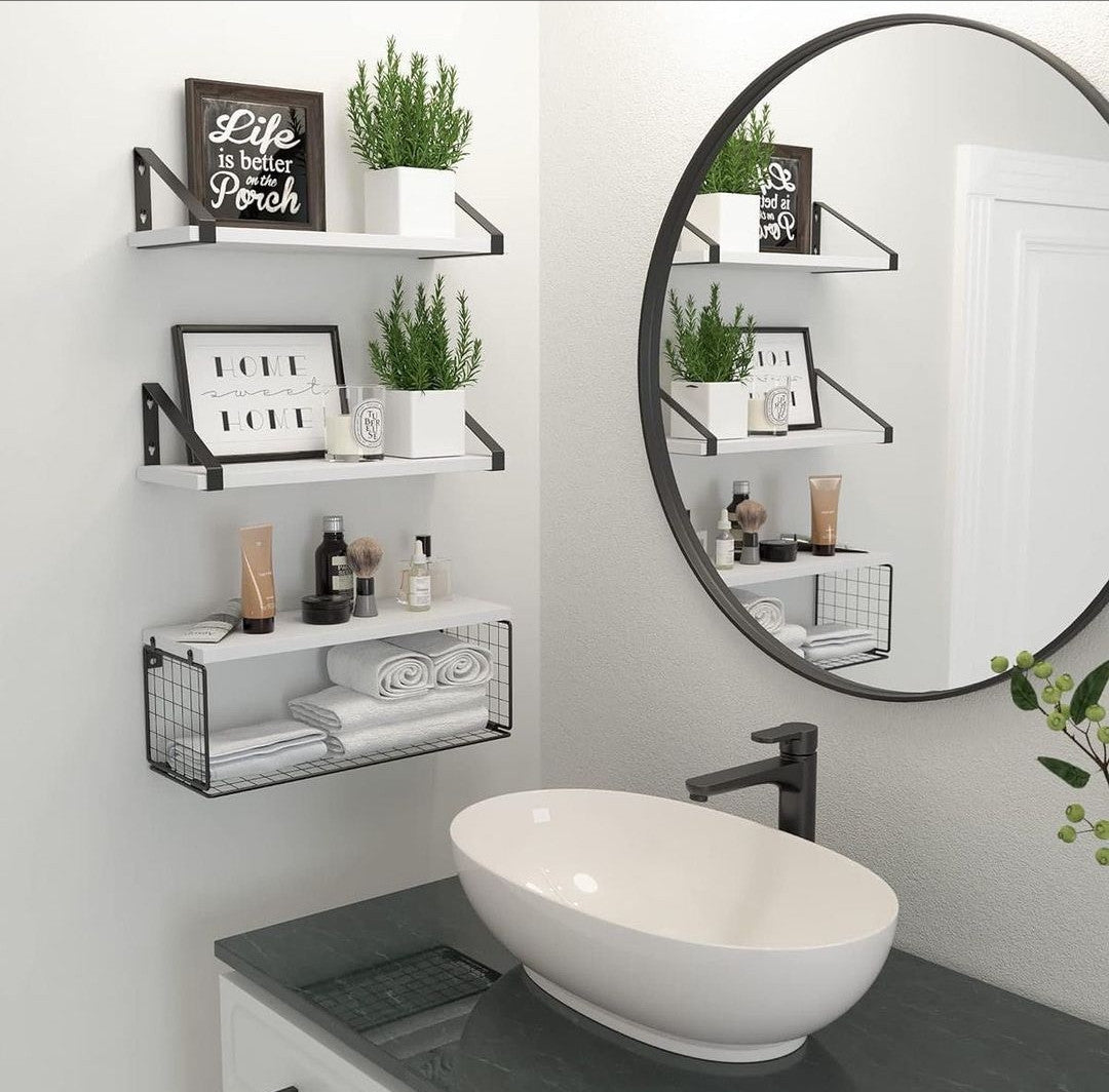 Solid pine wood bathroom floating shelf