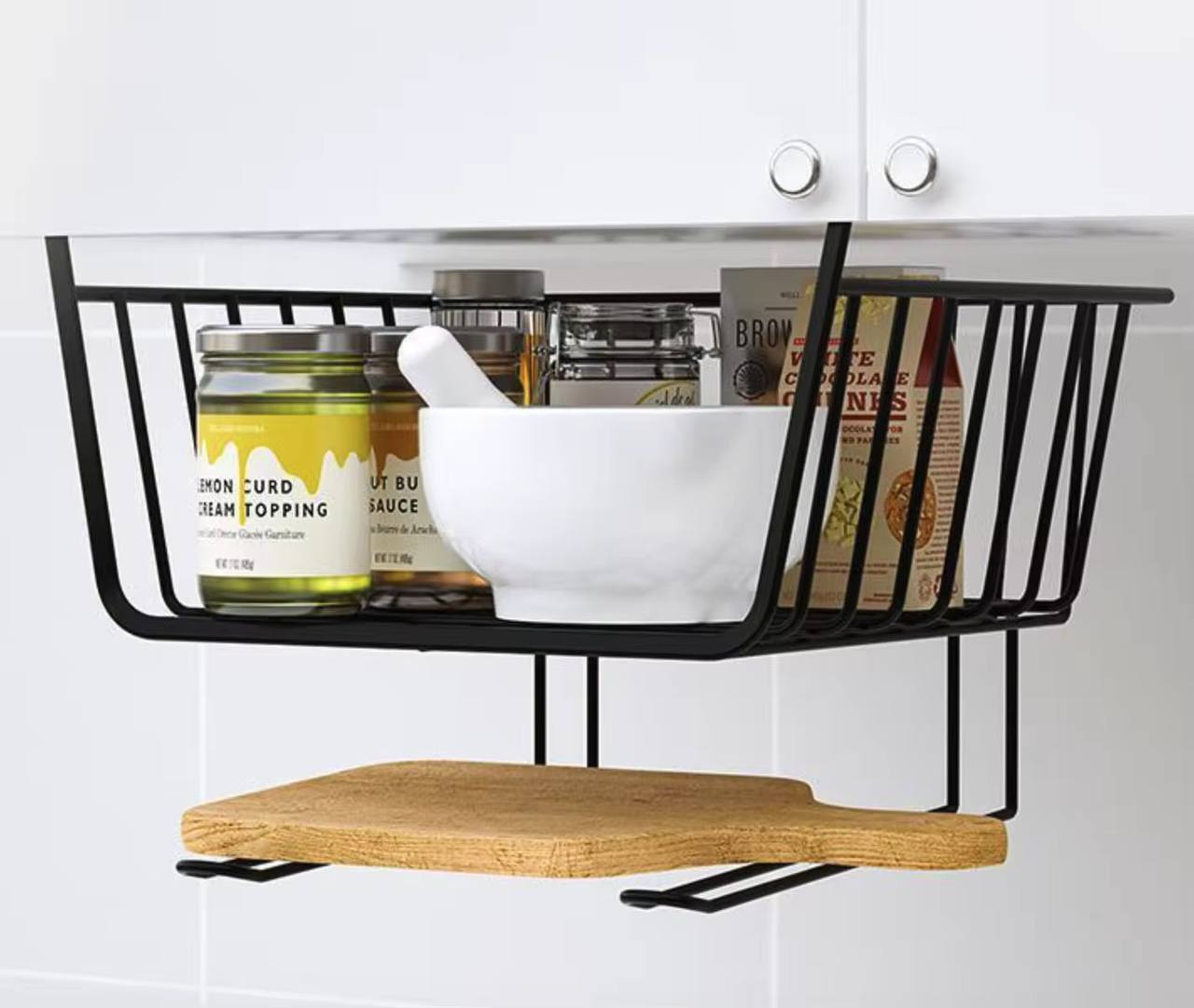 Under the cabinet partition hanging basket