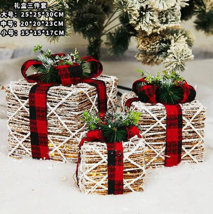 3pcs/set Christmas Decoration Gift Box With Lights Christmas Tree Ornament Iron Art