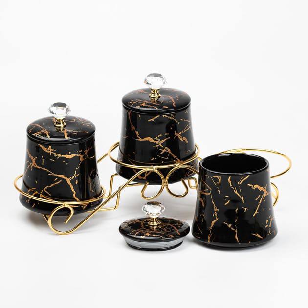 3pcs Nordic canisters set with golden rack