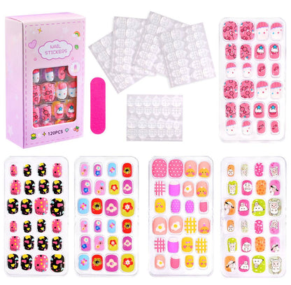 120/24pcs/box Kids Cartoon Pattern Wearing Fake Nails