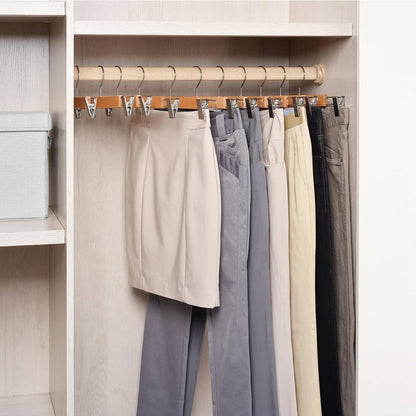 5pcs High Grade Natural Wooden Hangers Skirt Pants Hangers with Clips and 360° Swivel Hook