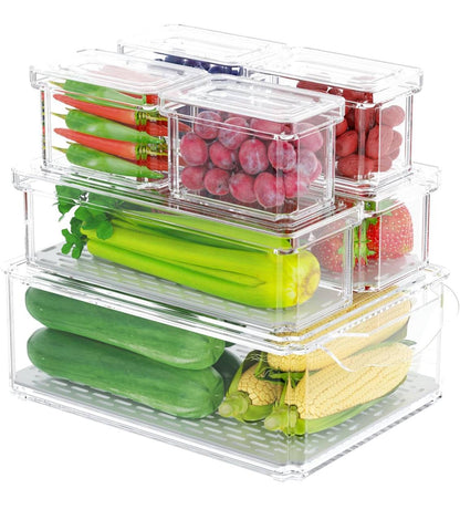 7 pcs BPA-Free Stackable acrylic Fridge Organizer Bins with Lids