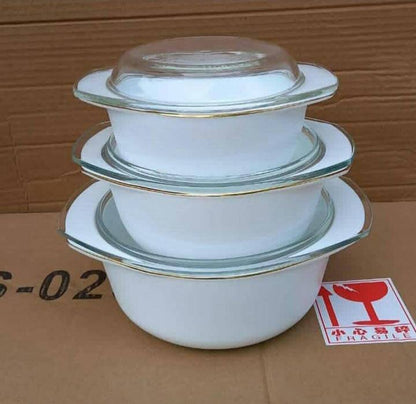 3pcs Opal casserole glass ware set with gold rim