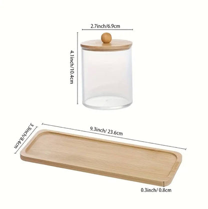 3pcs set acrylic swab storage organizer with Bamboo holder