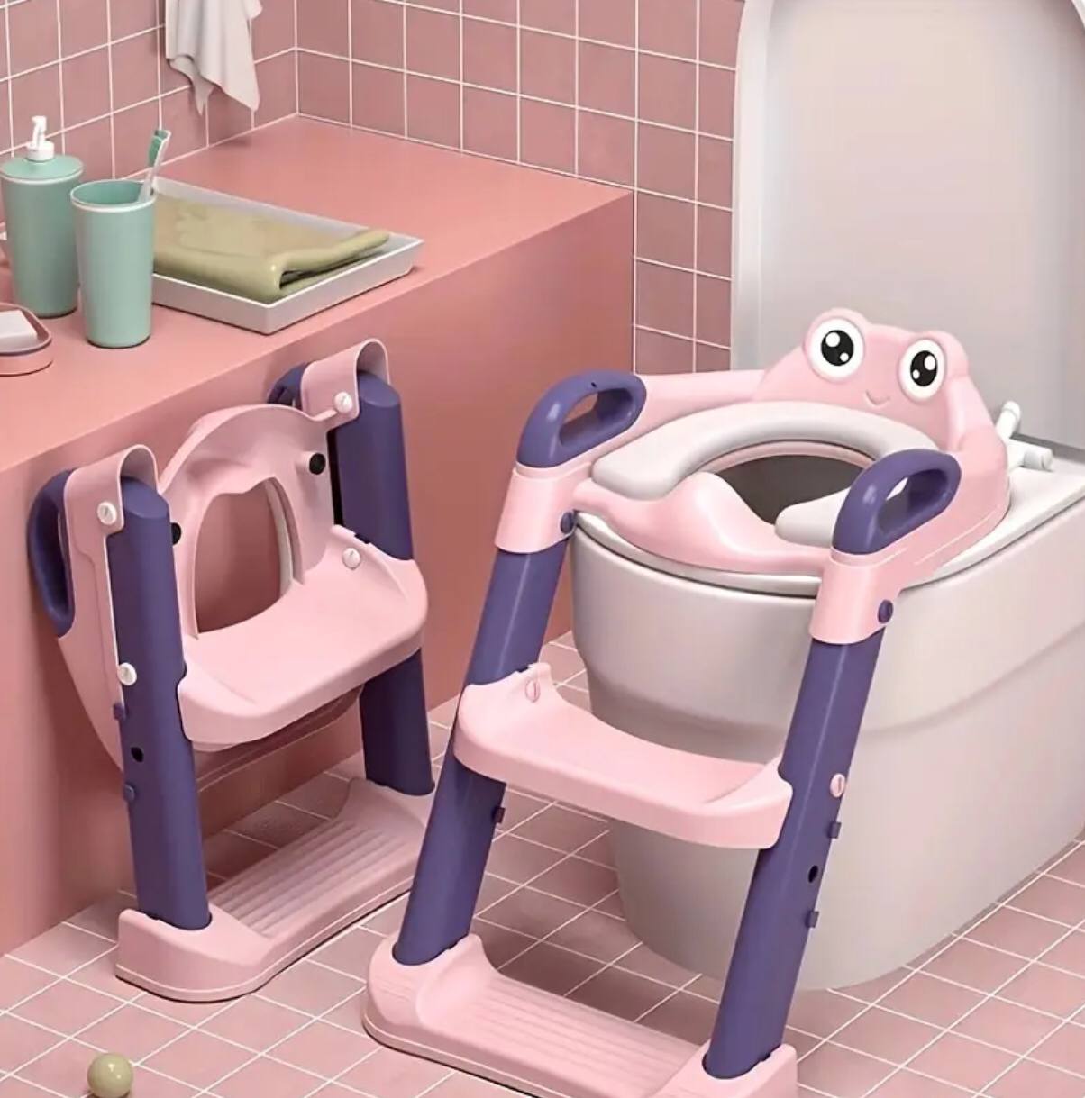 2-in-1 toilet trainer seat with a ladder and potty