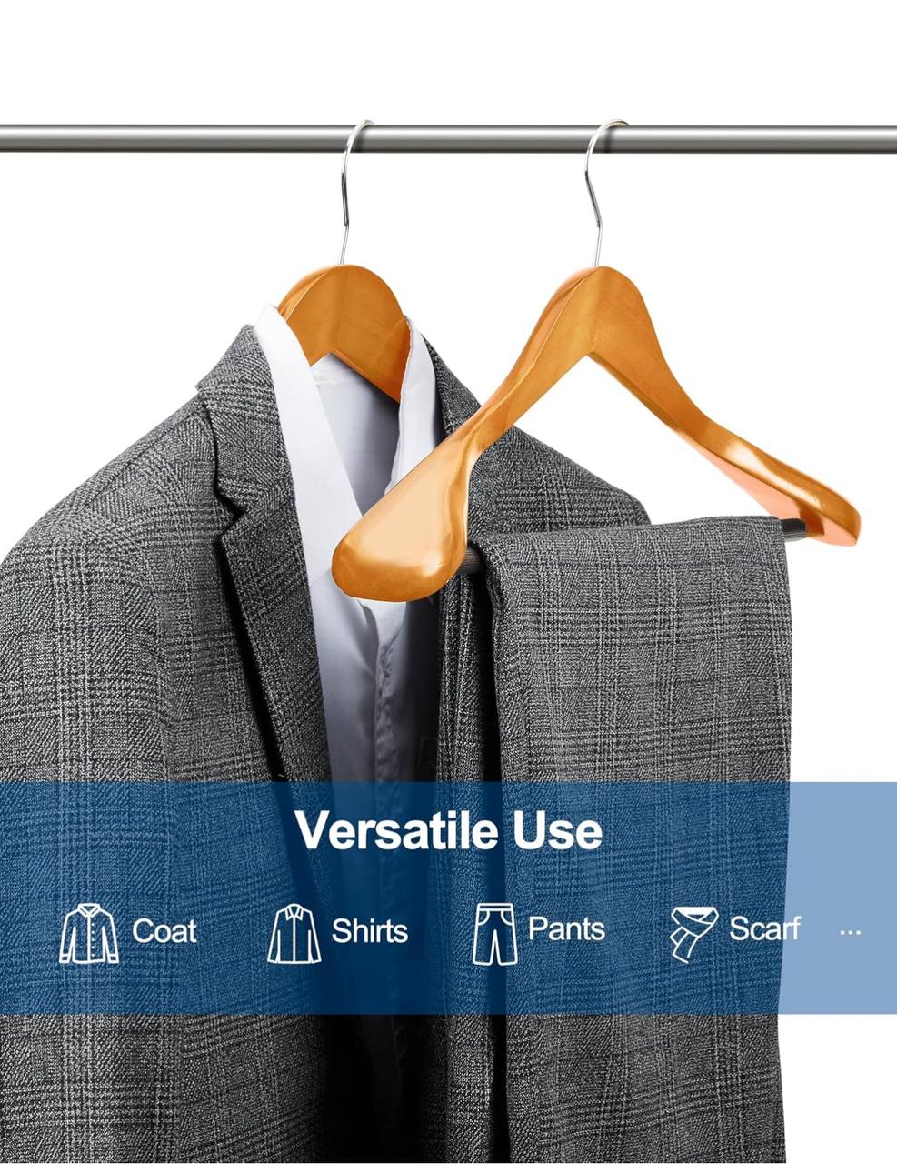 Wide Wooden Hangers (10 Pack)Glossy Finish Non slip Wooden Hangers