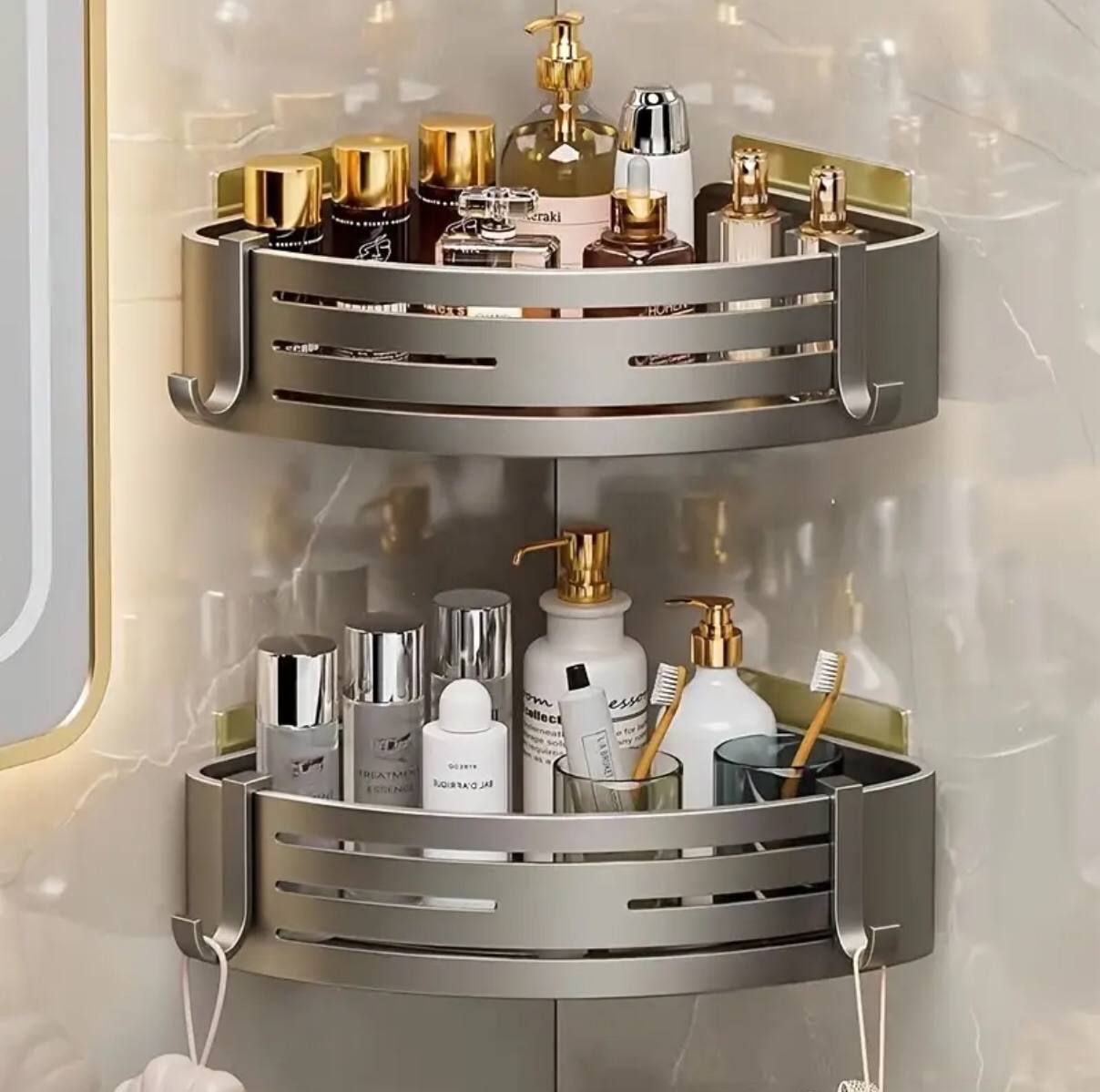 2pcs Corner Aluminum wall mounted Bathroom Shelf S