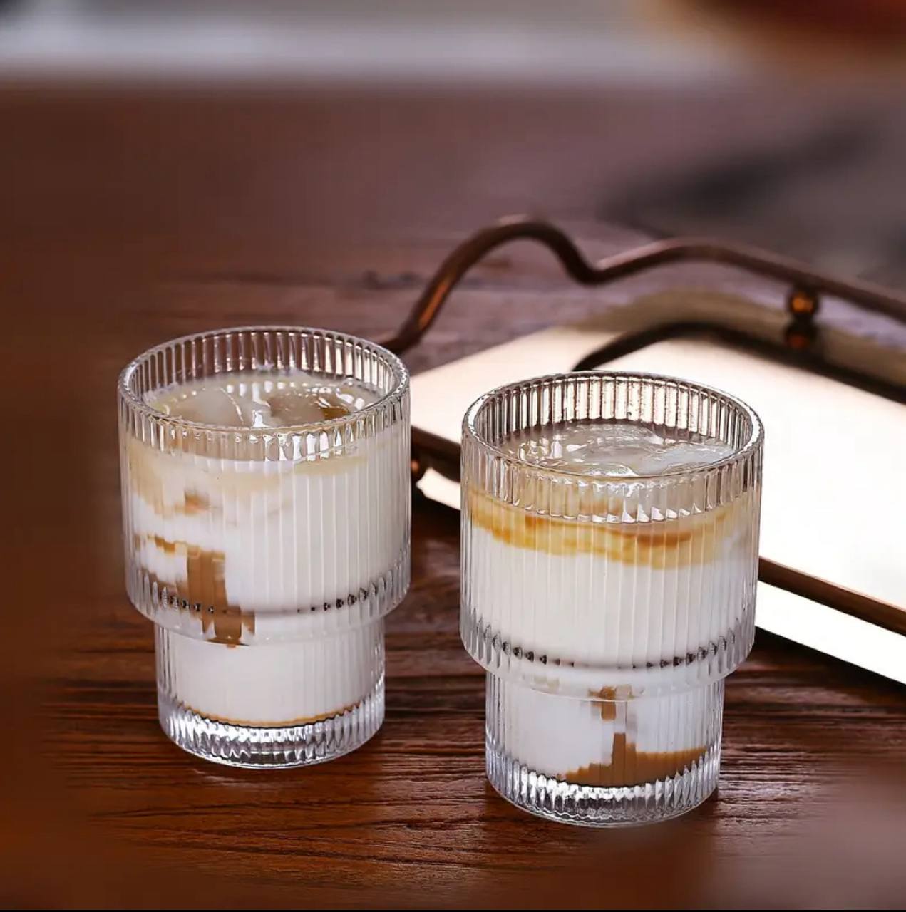 6pcs Ribbed Aesthetic Highball Crystal   glasses