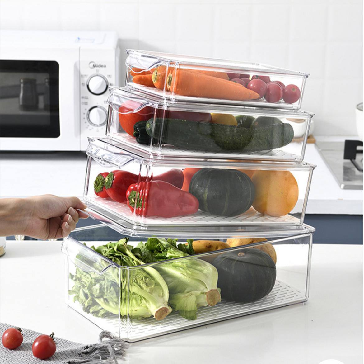4 pcs Big capacity BPA-Free Stackable acrylic Fridge Organizer Bins with Lids