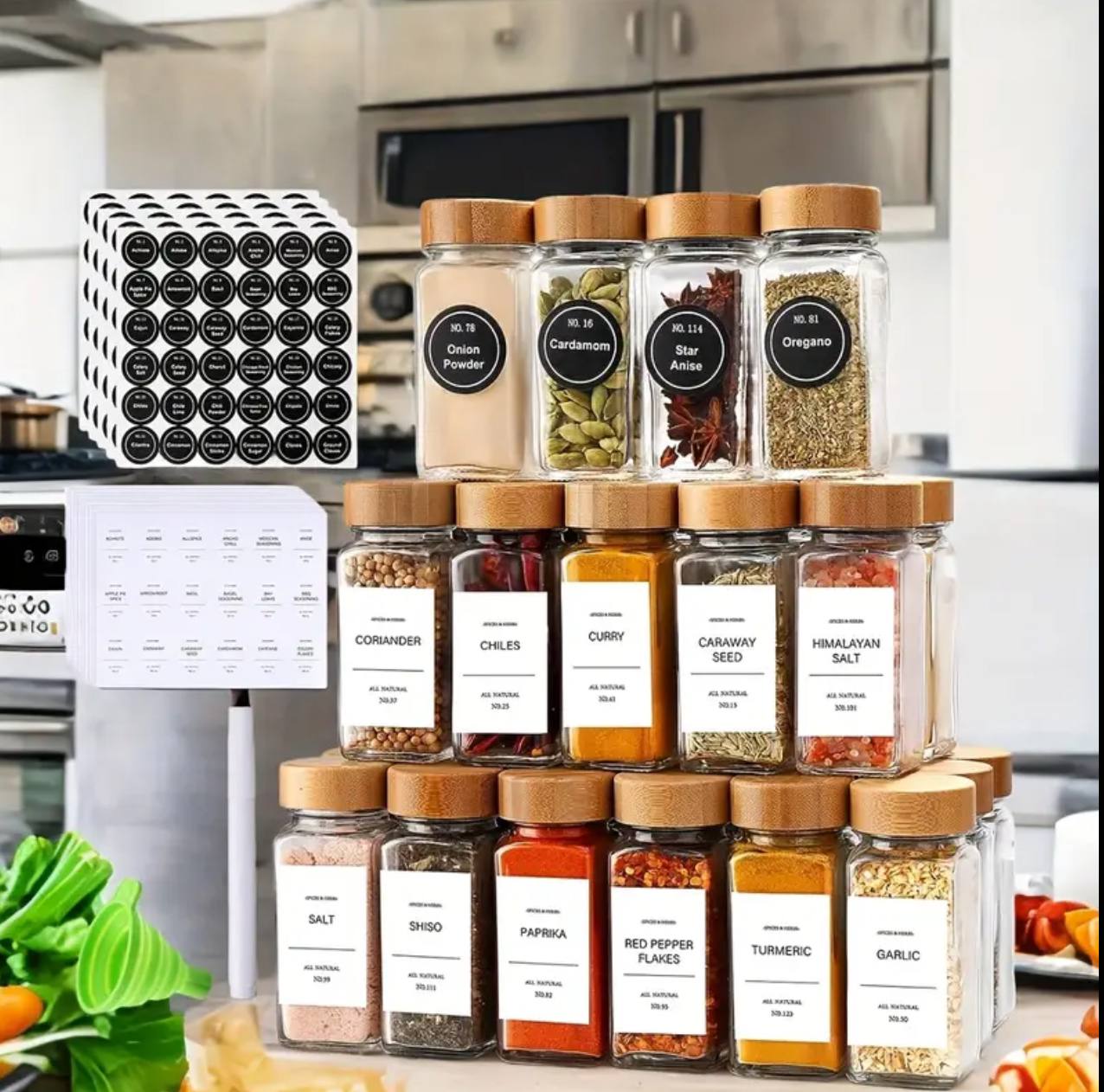 29 PCS SET GLASS STORAGE JARS  WITH BAMBOO LID