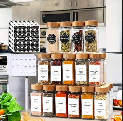 29 PCS SET GLASS STORAGE JARS  WITH BAMBOO LID