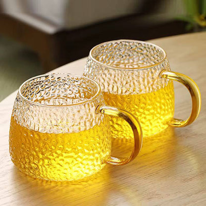 350 ml Hammer Patterned Glass Cups with a Gold Handle