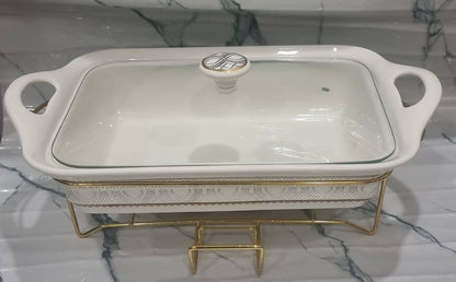 1.5L or 2L single ceramic round chaffing dish + burner and golden stand