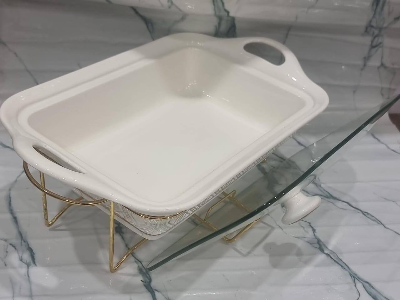 1.5L or 2L single ceramic round chaffing dish + burner and golden stand