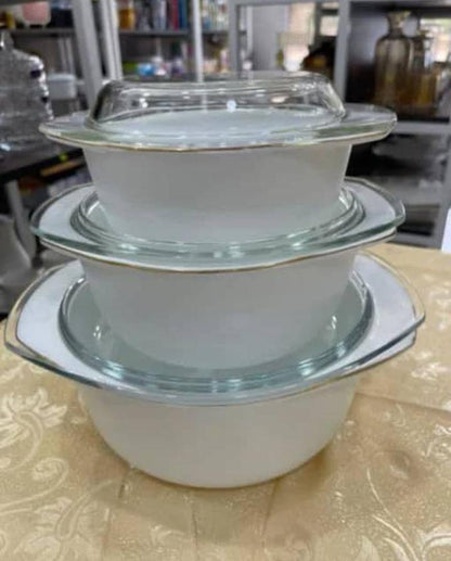 3pcs Opal casserole glass ware set with gold rim