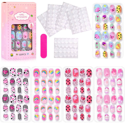 120/24pcs/box Kids Cartoon Pattern Wearing Fake Nails