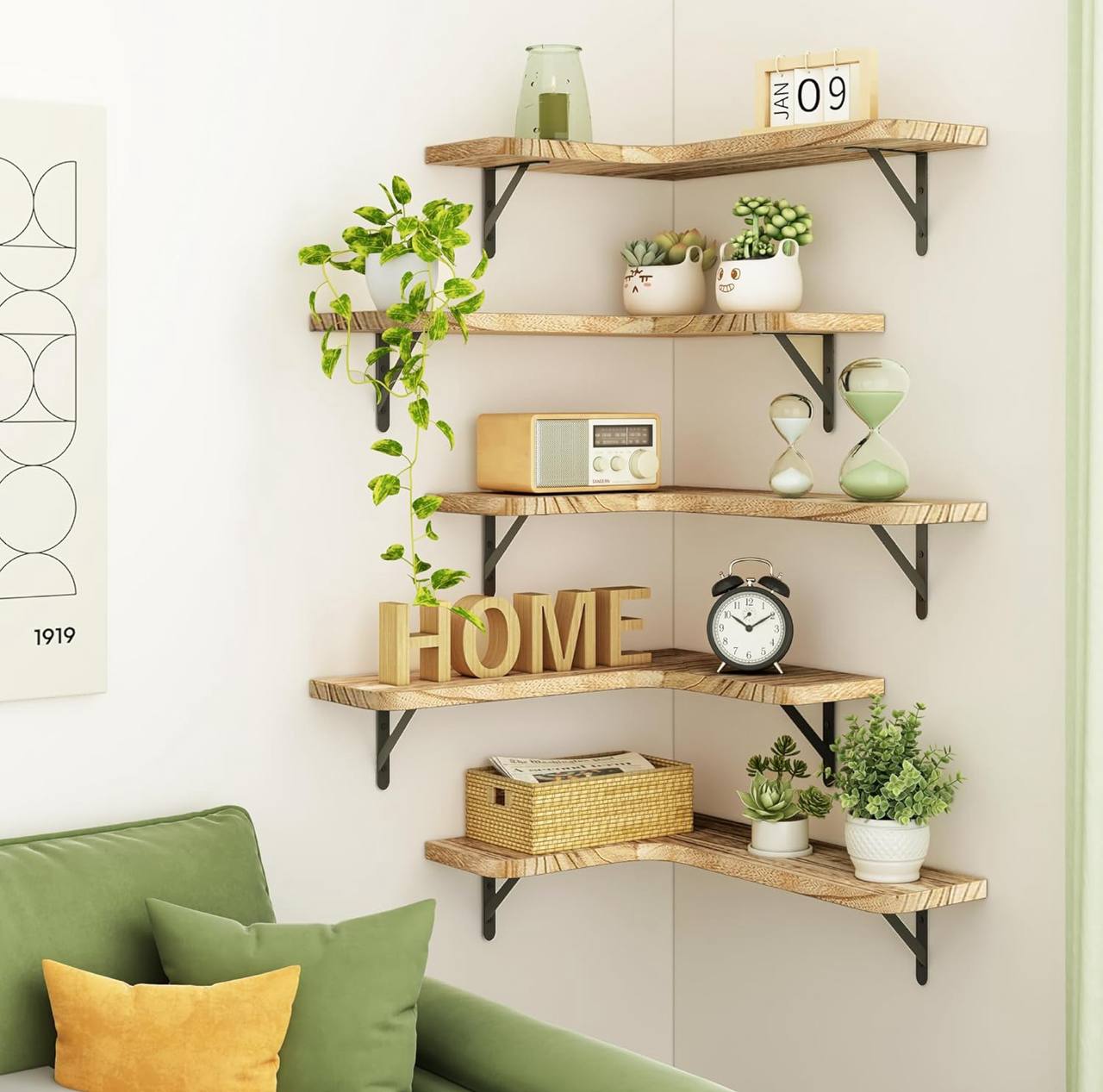5 in 1 Rustic Wood Floating Shelves -5Pc Set
