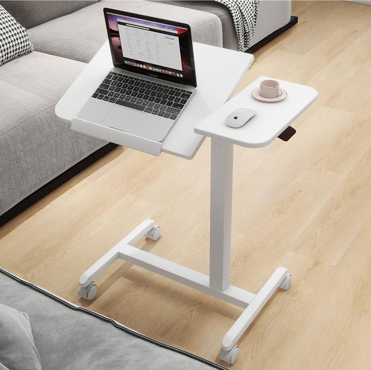 Adjustable Overbed Laptop Table with Wheels Multi-Purpose Rolling Bedside Table