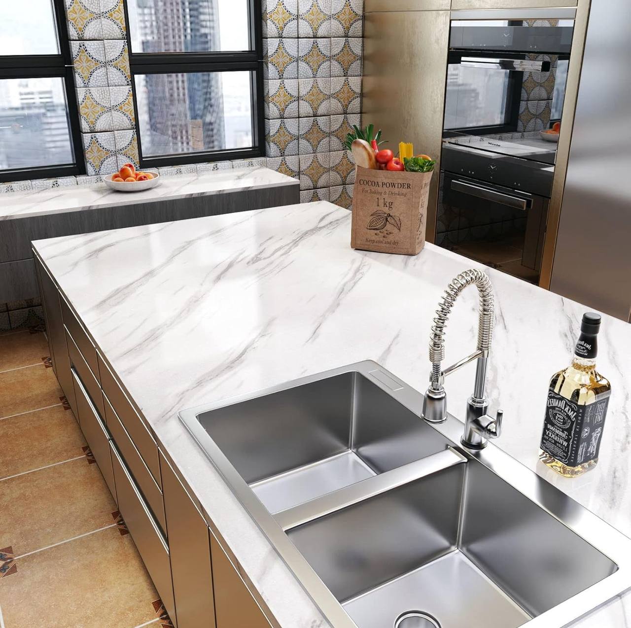 Adhesive marble wall paper roll