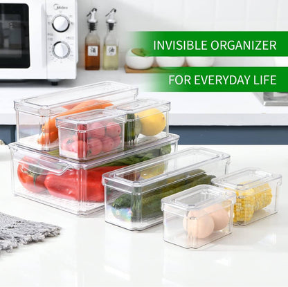 7 pcs BPA-Free Stackable acrylic Fridge Organizer Bins with Lids