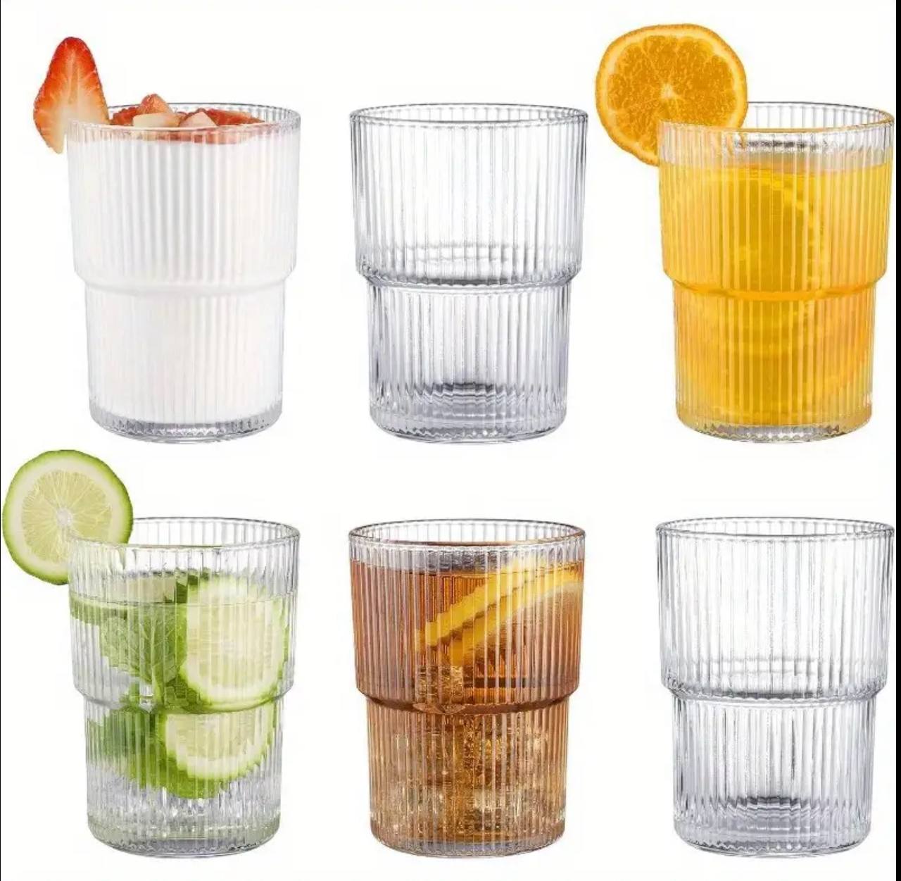 6pcs Ribbed Aesthetic Highball Crystal   glasses