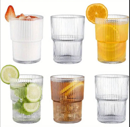 6pcs Ribbed Aesthetic Highball Crystal   glasses