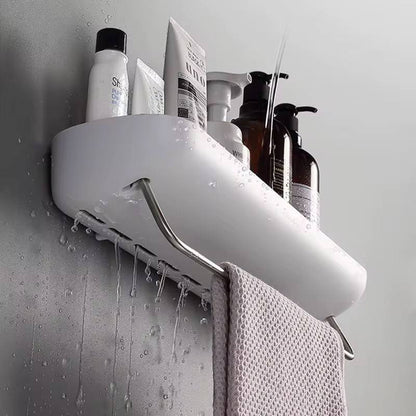 Wall mounted self adhesive shower caddy shelf with towel rail